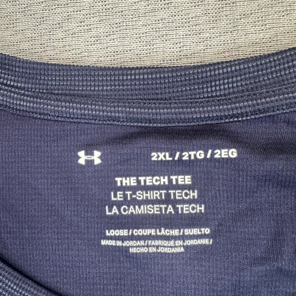 Under Armour Tech Tee Shirt Mens 2XL Navy Blue Space Dye Short Sleeve Gym - Picture 3 of 10